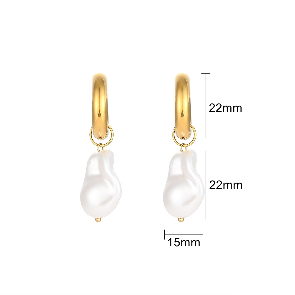 【Shapes Studio】Baroque Pearls Hoopsピアス Baroque Pearl Hoop Earrings 14k Solid Gold - Kinn