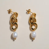 Curb Chain Pearl Drop Earrings