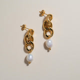 Curb Chain Pearl Drop Earrings