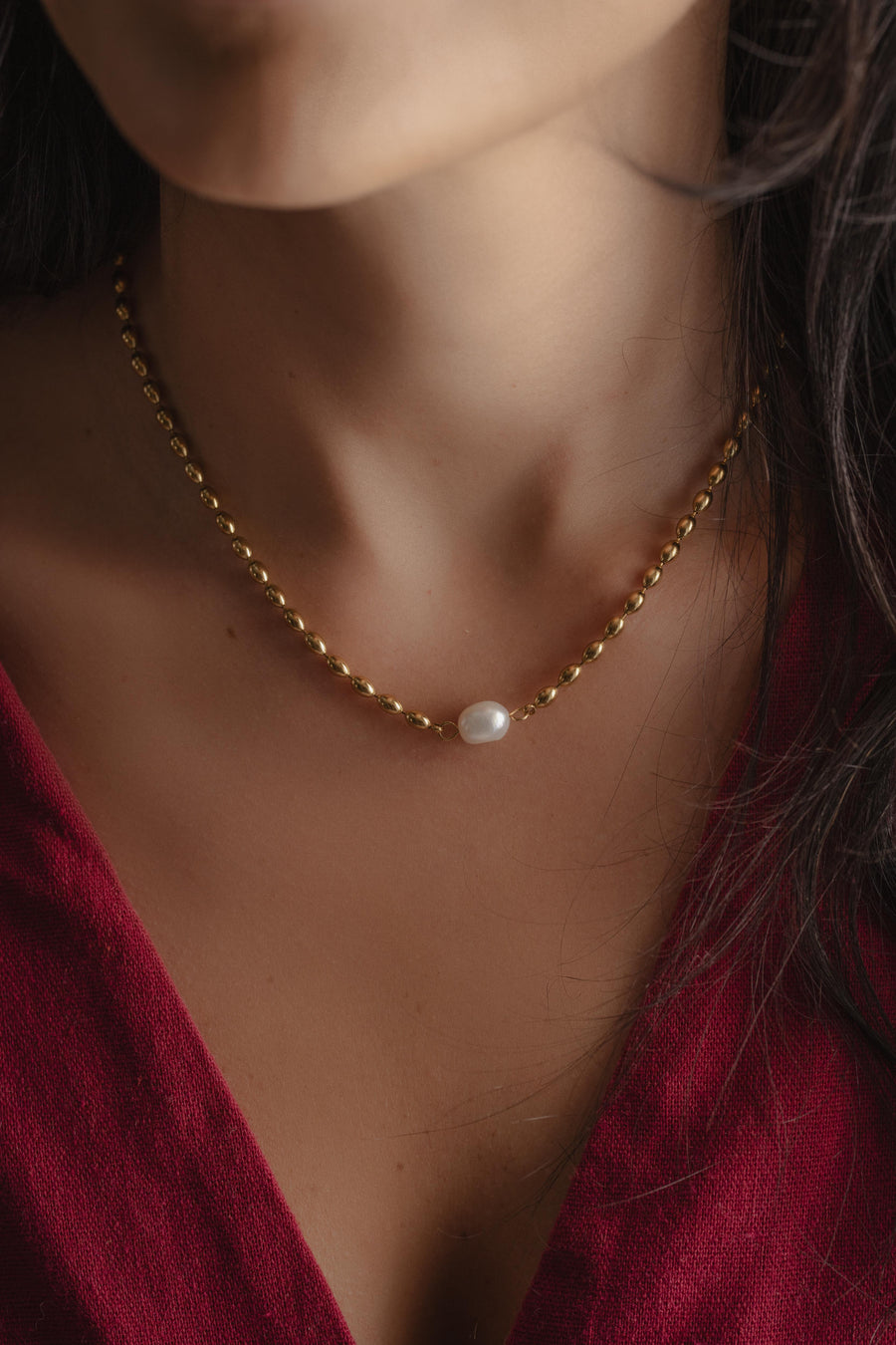 Beaded Single Pearl Necklace