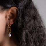 Curb Chain Pearl Drop Earrings