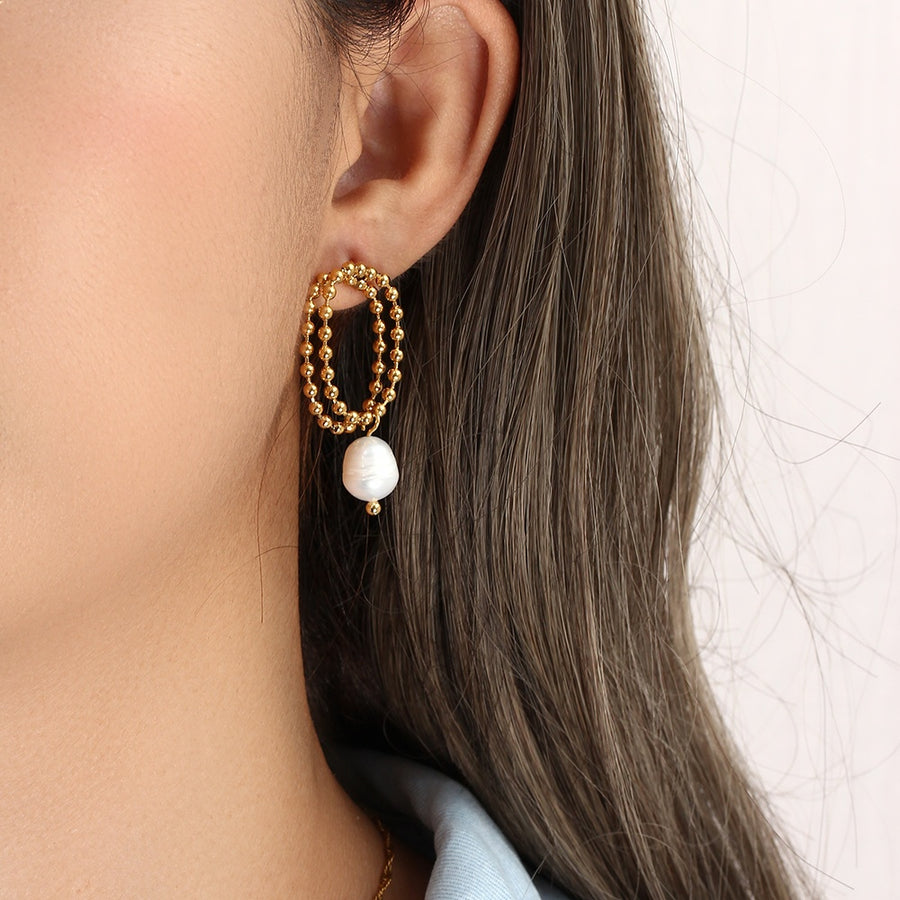 Beaded Chain Pearl Drop Earrings