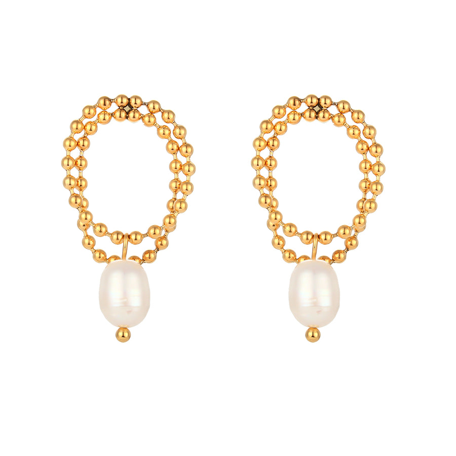 Beaded Chain Pearl Drop Earrings