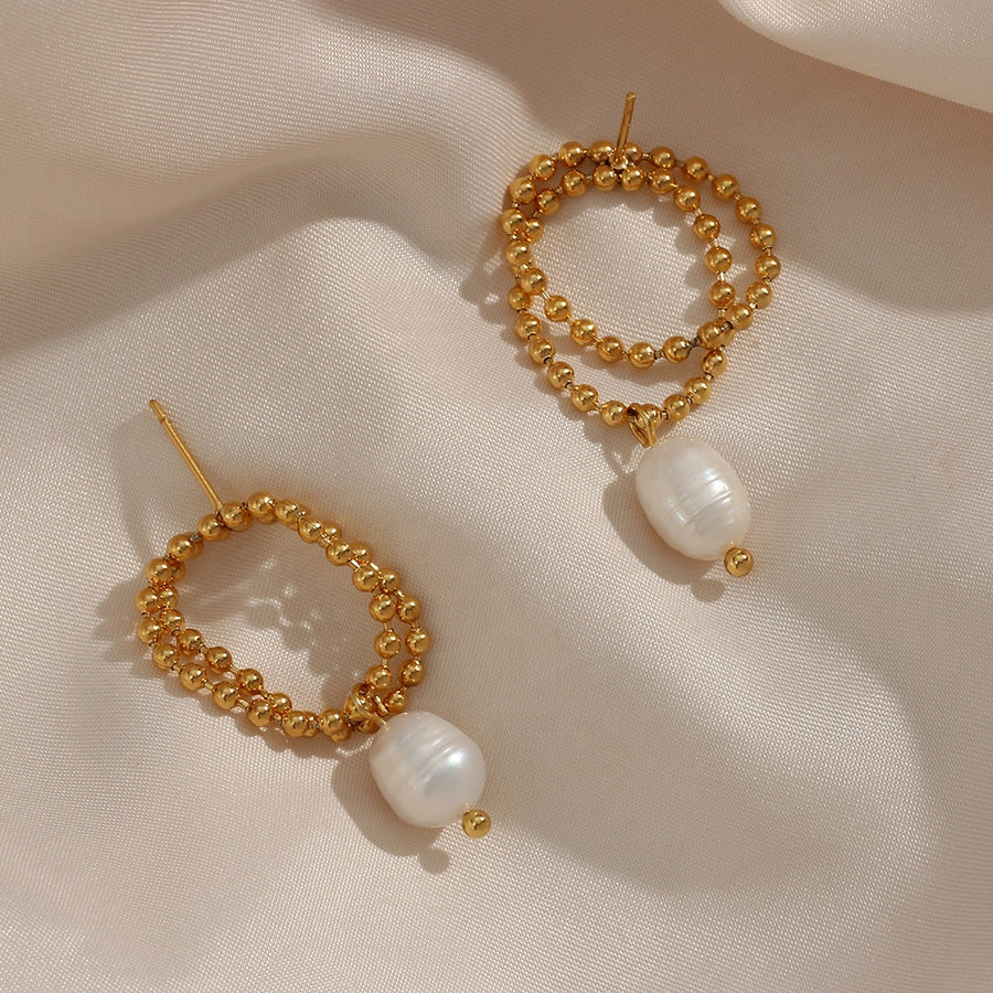 Beaded Chain Pearl Drop Earrings