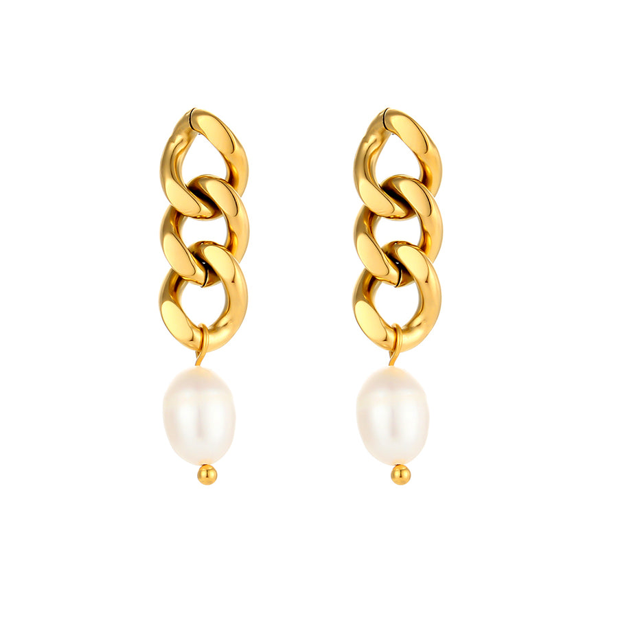 Curb Chain Pearl Drop Earrings